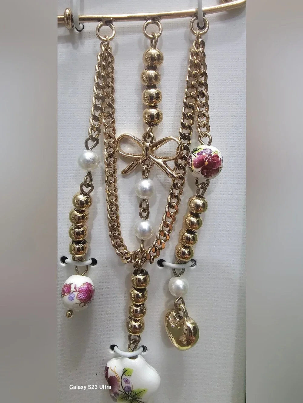 NWT Piper K Gold Charm Brooch Safety Pin Glass Pearl Floral Heart NEW